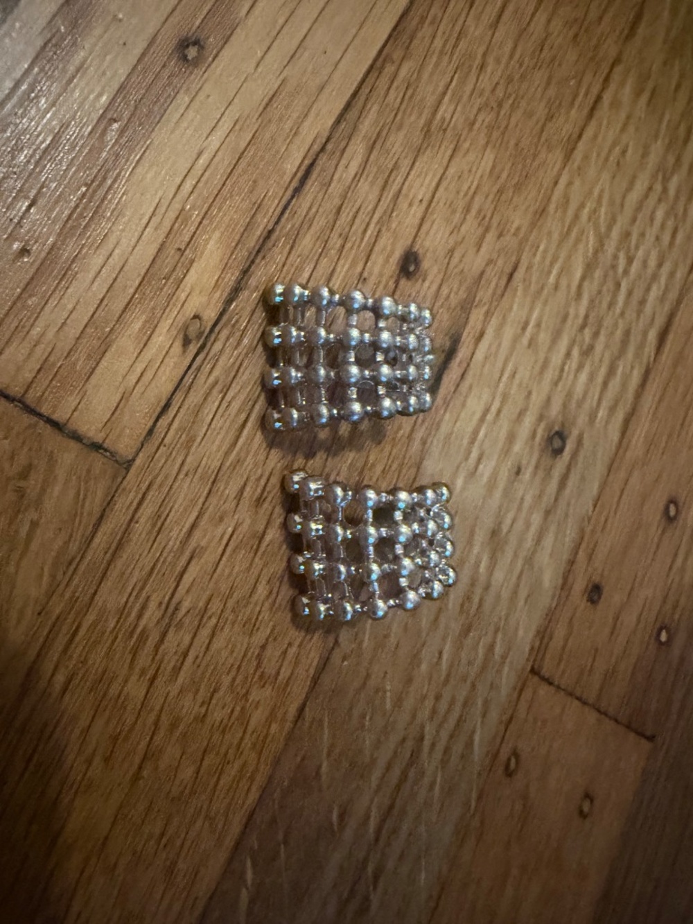 Vintage Style Silver Beaded Mesh Stud Earrings | Curved Square Post Earrings